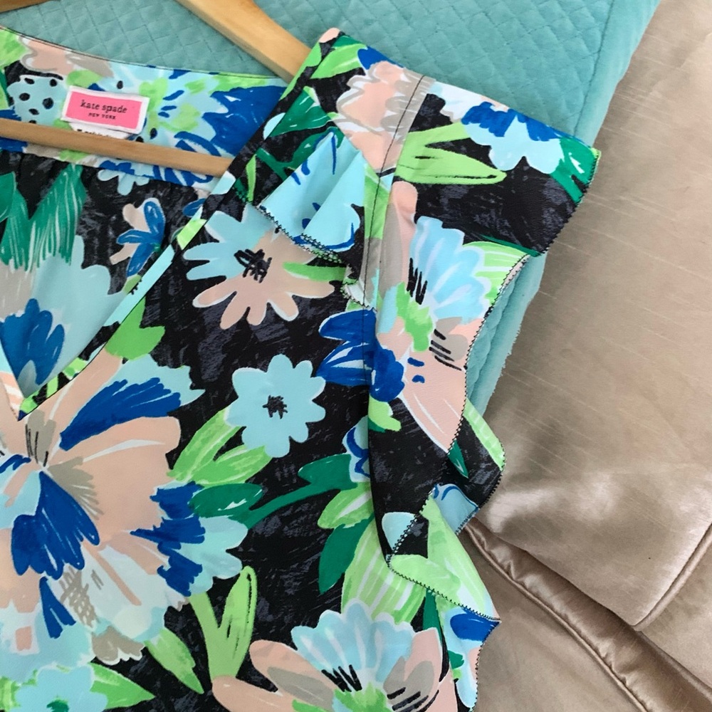 Kate Spade Floral Green Full Bloom Ruffle Sleeve Top - Picture 4 of 7